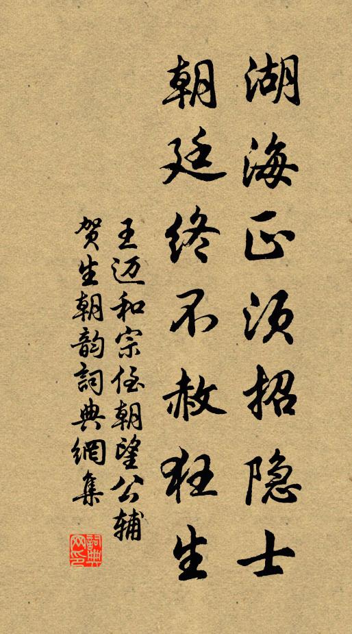王迈湖海正须招隐士，朝廷终不赦狂生书法作品欣赏