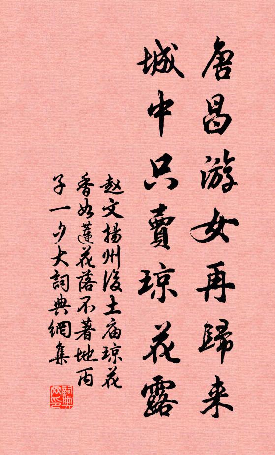 赵文唐昌游女再归来，城中只卖琼花露书法作品欣赏
