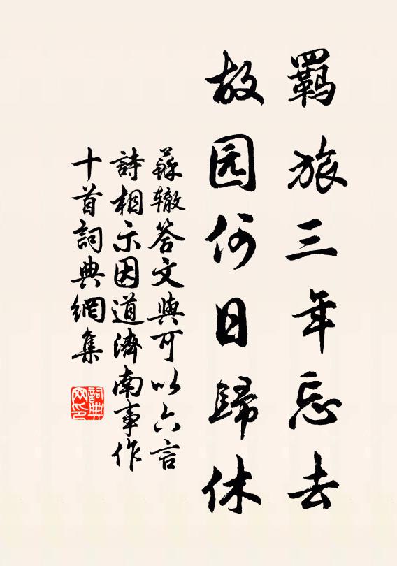 苏辙羁旅三年忘去，故园何日归休书法作品欣赏