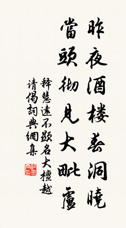释慧远昨夜酒楼春洞晓，当头彻见大毗卢书法作品欣赏