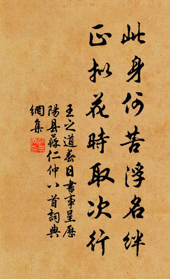 王之道此身何苦浮名绊，正拟花时取次行书法作品欣赏