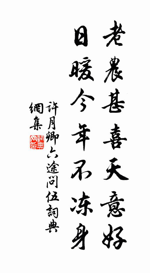 许月卿六老农甚喜天意好，日暖今年不冻身书法作品欣赏