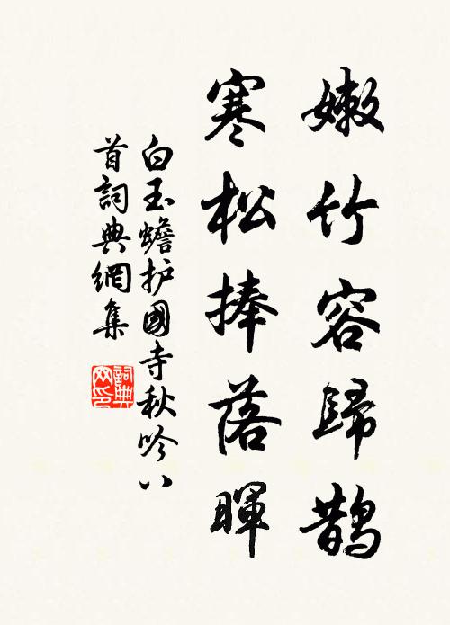 白玉蟾嫩竹容归鹊，寒松捧落晖书法作品欣赏