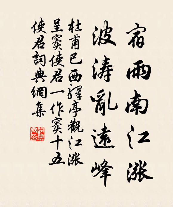 杜甫宿雨南江涨，波涛乱远峰书法作品欣赏