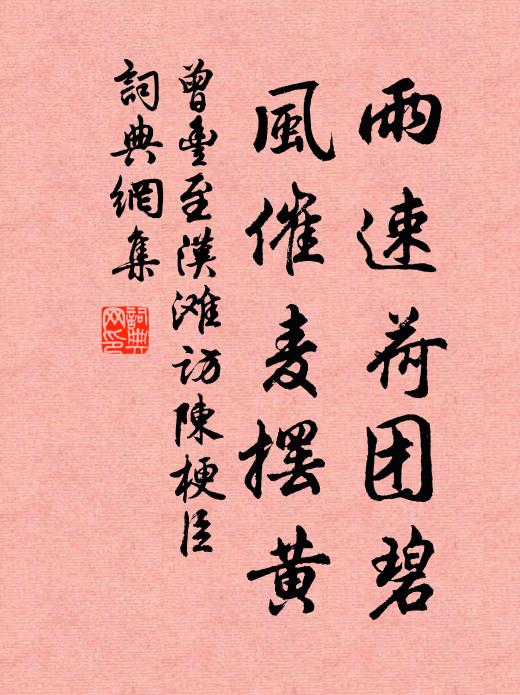 曾丰雨速荷团碧，风催麦摆黄书法作品欣赏