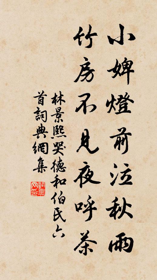 林景熙小婢灯前泣秋雨，竹房不见夜呼茶书法作品欣赏