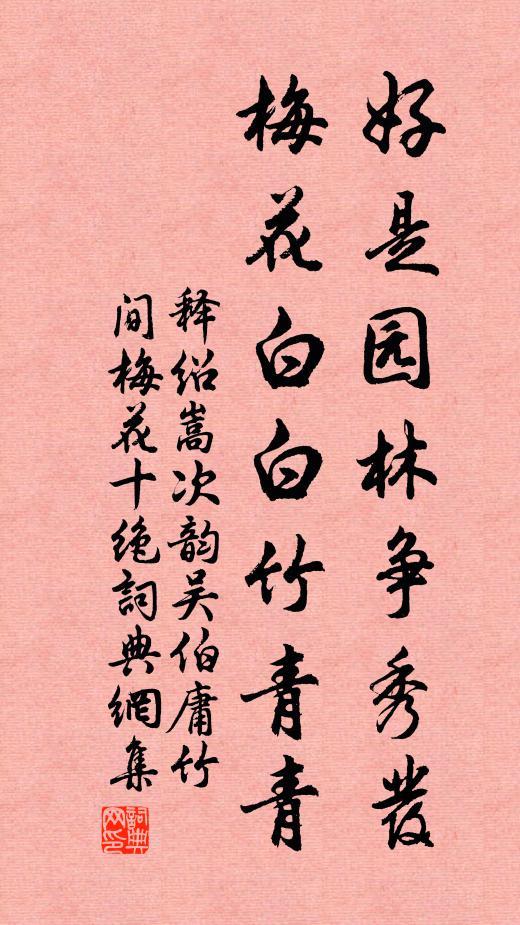释绍嵩好是园林争秀发，梅花白白竹青青书法作品欣赏
