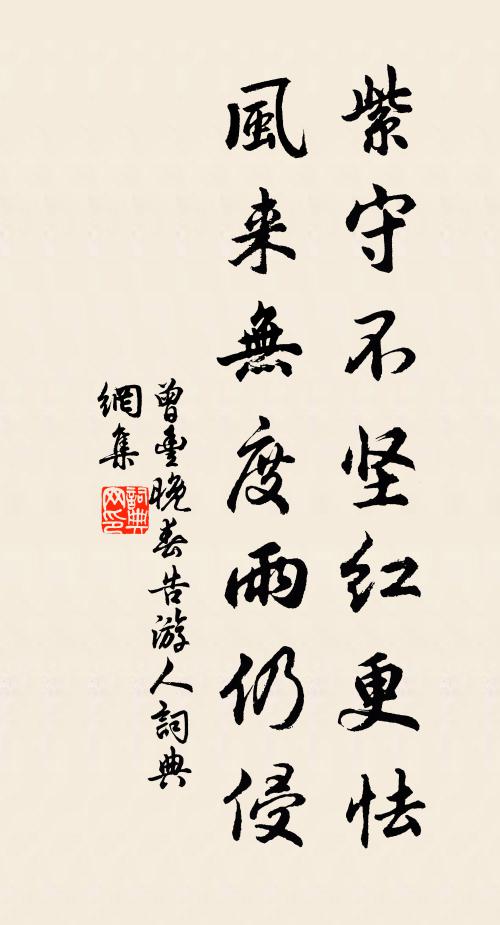 曾丰紫守不坚红更怯，风来无度雨仍侵书法作品欣赏