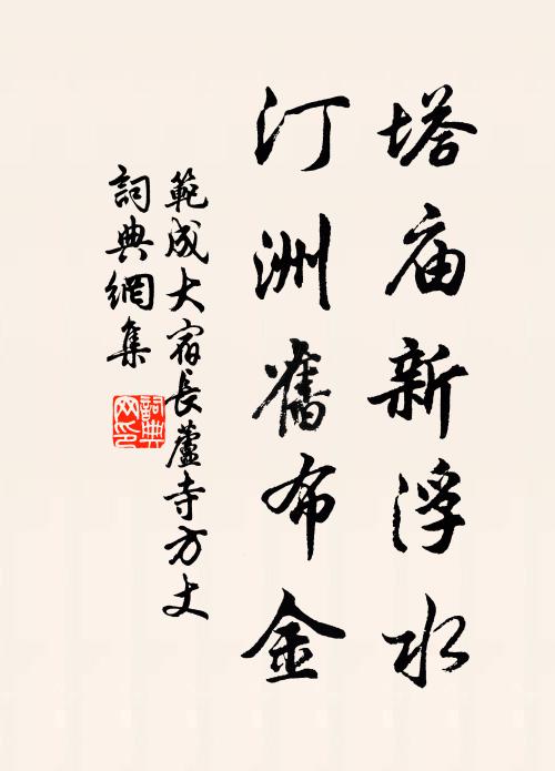 范成大塔庙新浮水，汀洲旧布金书法作品欣赏