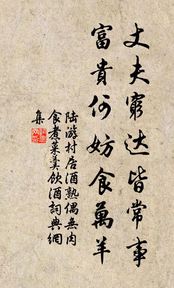 陆游丈夫穷达皆常事，富贵何妨食万羊书法作品欣赏