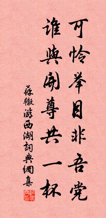 苏辙可怜举目非吾党，谁与开尊共一杯书法作品欣赏