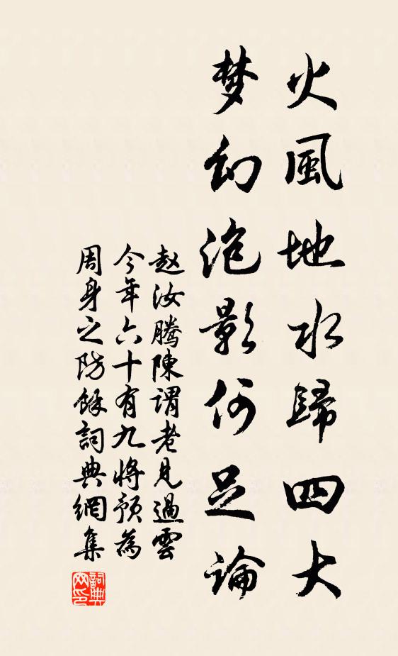 赵汝腾火风地水归四大，梦幻泡影何足论书法作品欣赏