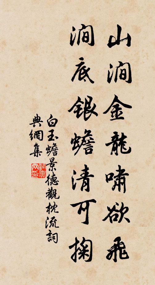 白玉蟾山涧金龙啸欲飞，涧底银蟾清可掬书法作品欣赏