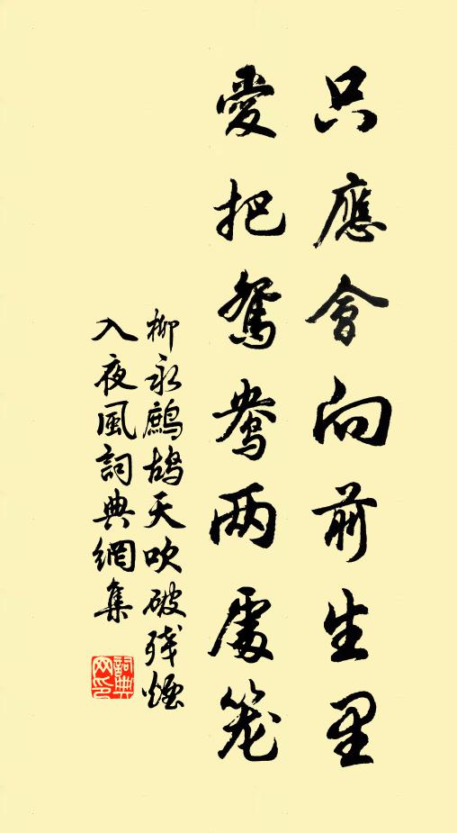 柳永只应会向前生里，爱把鸳鸯两处笼书法作品欣赏