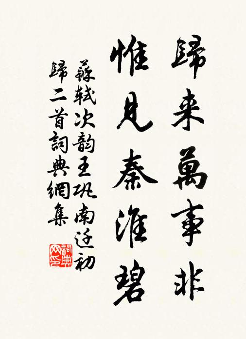 苏轼归来万事非，惟见秦淮碧书法作品欣赏
