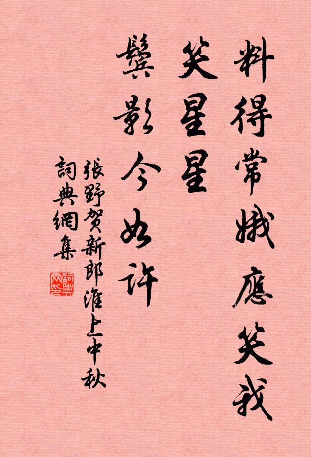 张野料得常娥应笑我，笑星星、鬓影今如许书法作品欣赏