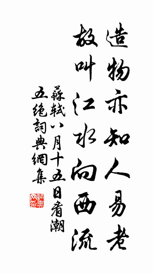 苏轼造物亦知人易老，故叫江水向西流书法作品欣赏