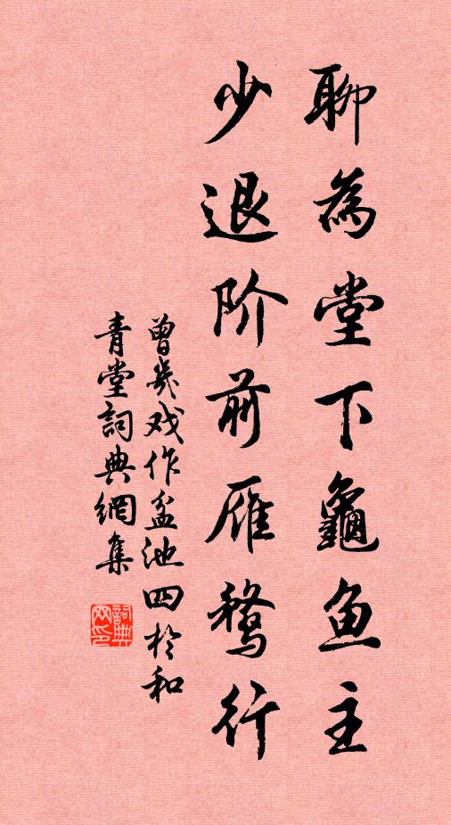 曾几聊为堂下龟鱼主，少退阶前雁鹜行书法作品欣赏
