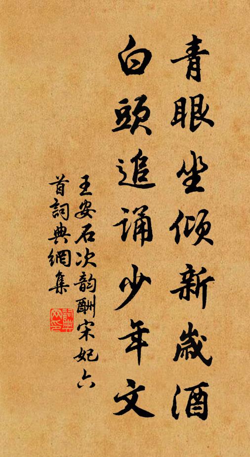 王安石青眼坐倾新岁酒，白头追诵少年文书法作品欣赏