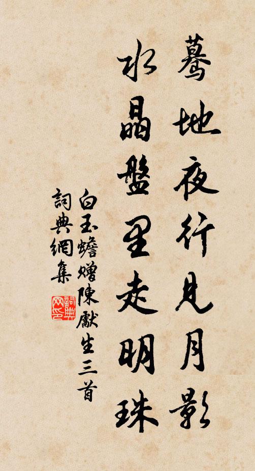 白玉蟾蓦地夜行见月影，水晶盘里走明珠书法作品欣赏