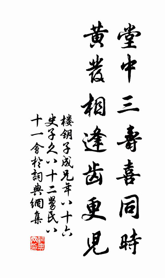 楼钥堂中三寿喜同时，黄发相逢齿更儿书法作品欣赏