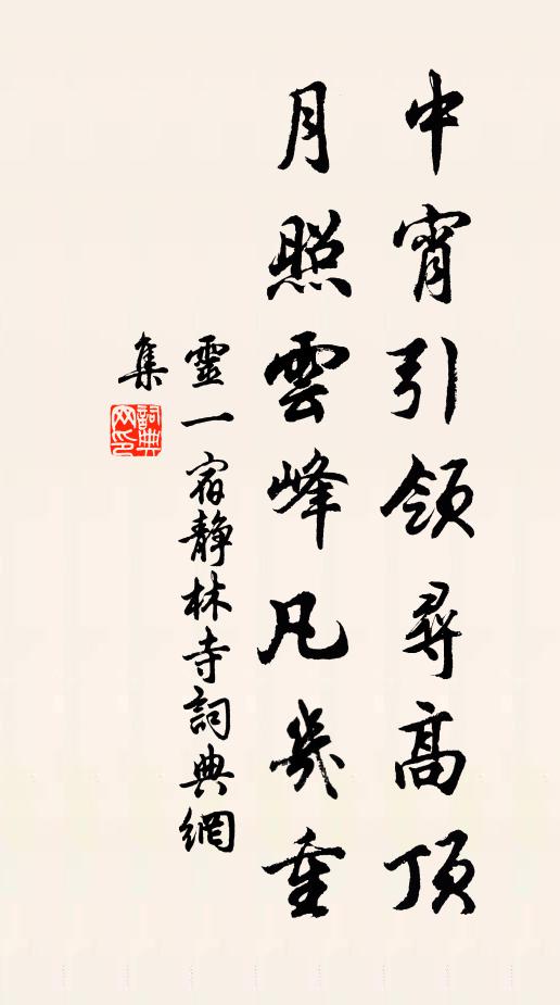 灵一中宵引领寻高顶，月照云峰凡几重书法作品欣赏