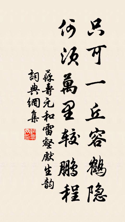 苏寿元只可一丘容鹤隐，何须万里较鹏程书法作品欣赏
