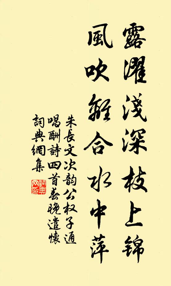 朱长文露濯浅深枝上锦，风吹离合水中萍书法作品欣赏