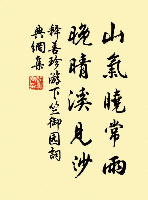 释善珍山气晓常雨，晚晴溪见沙书法作品欣赏