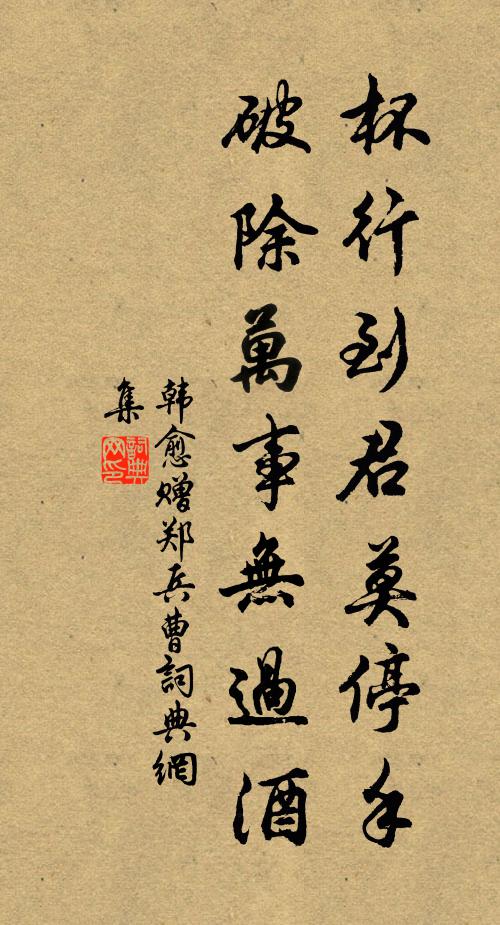 韩愈杯行到君莫停手，破除万事无过酒书法作品欣赏