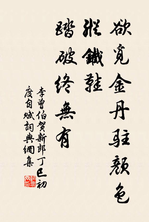 李曾伯欲觅金丹驻颜色，纵铁鞋、踏破终无有书法作品欣赏