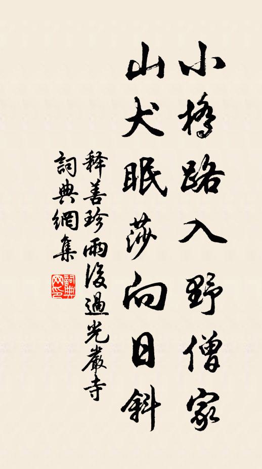 释善珍小桥路入野僧家，山犬眠莎向日斜书法作品欣赏