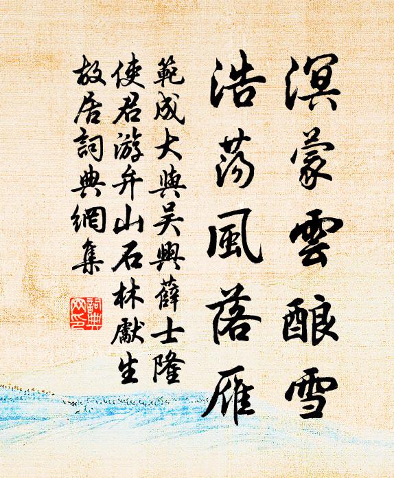 范成大溟蒙云酿雪，浩荡风落雁书法作品欣赏