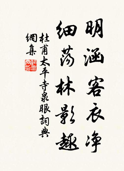 杜甫明涵客衣净，细荡林影趣书法作品欣赏