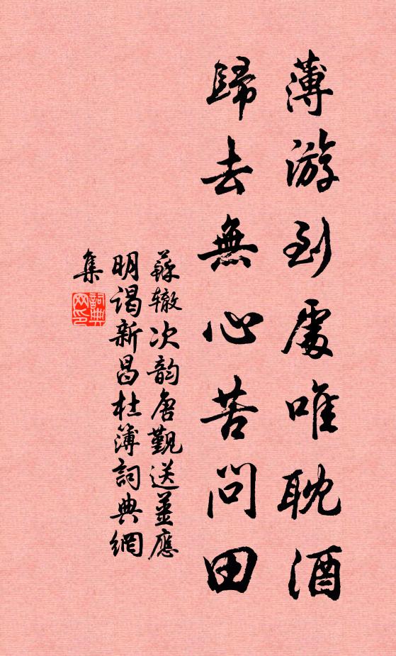 苏辙薄游到处唯耽酒，归去无心苦问田书法作品欣赏