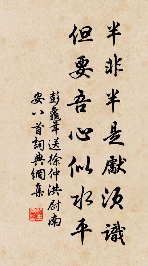 彭龟年半非半是先须识，但要吾心似水平书法作品欣赏