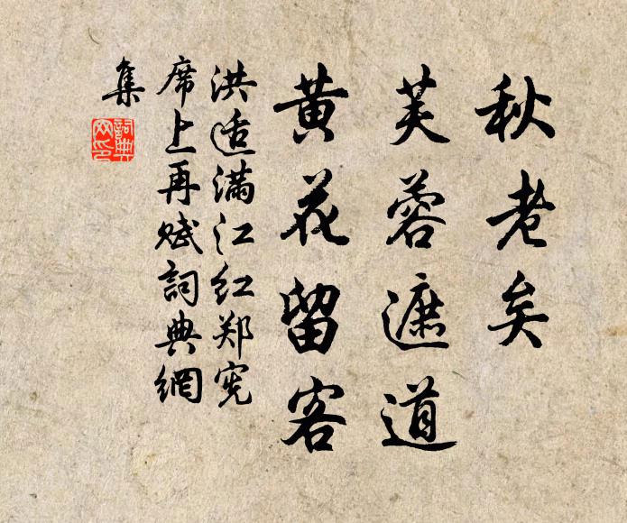 洪适秋老矣、芙蓉遮道，黄花留客书法作品欣赏