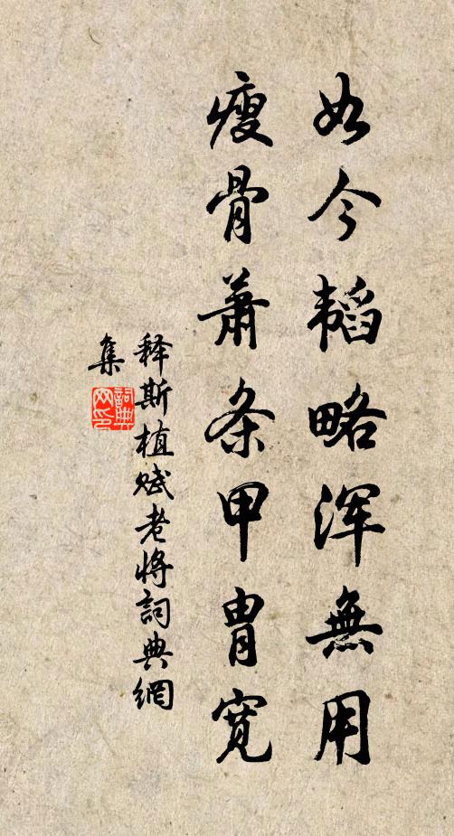 释斯植如今韬略浑无用，瘦骨萧条甲胄宽书法作品欣赏