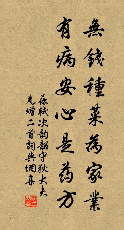 苏轼无钱种菜为家业，有病安心是药方书法作品欣赏
