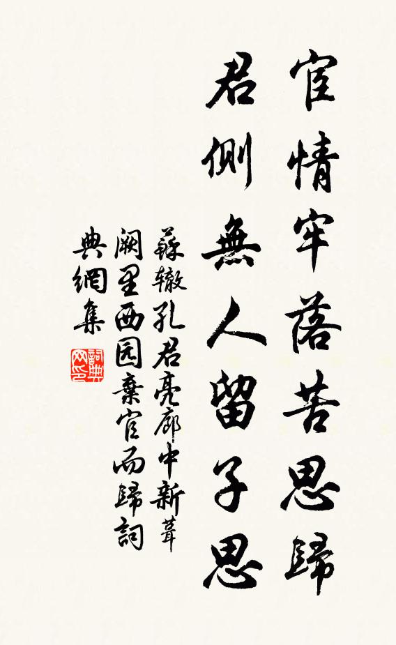 苏辙宦情牢落苦思归，君侧无人留子思书法作品欣赏