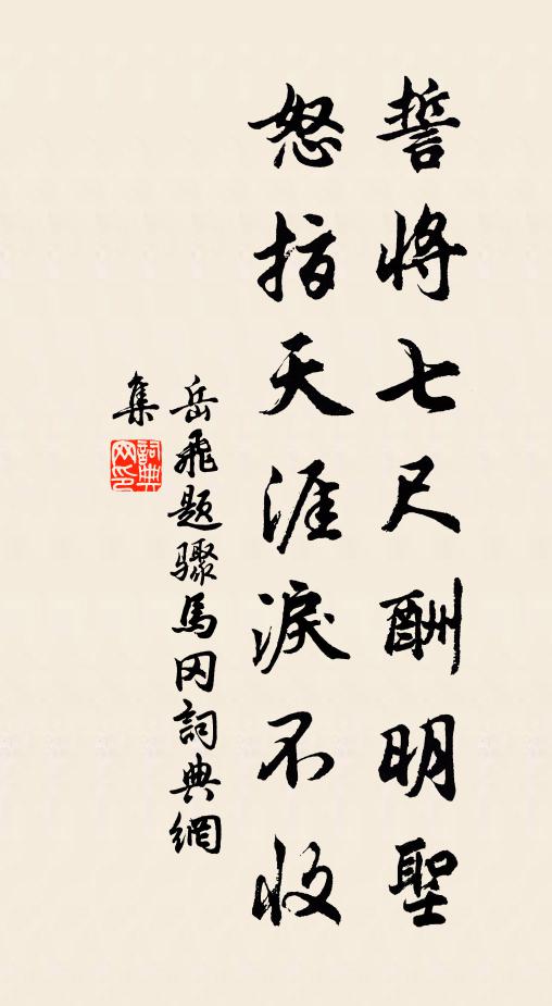 岳飞誓将七尺酬明圣，怒指天涯泪不收书法作品欣赏