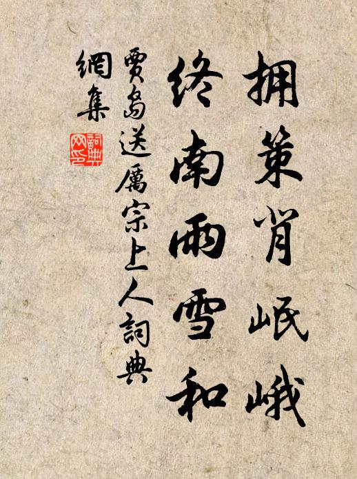 贾岛拥策背岷峨，终南雨雪和书法作品欣赏