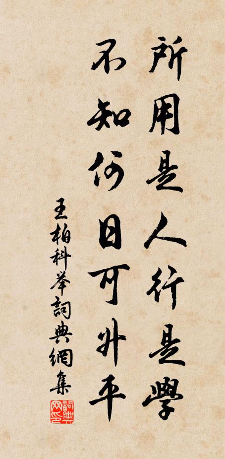 王柏所用是人行是学，不知何日可升平书法作品欣赏