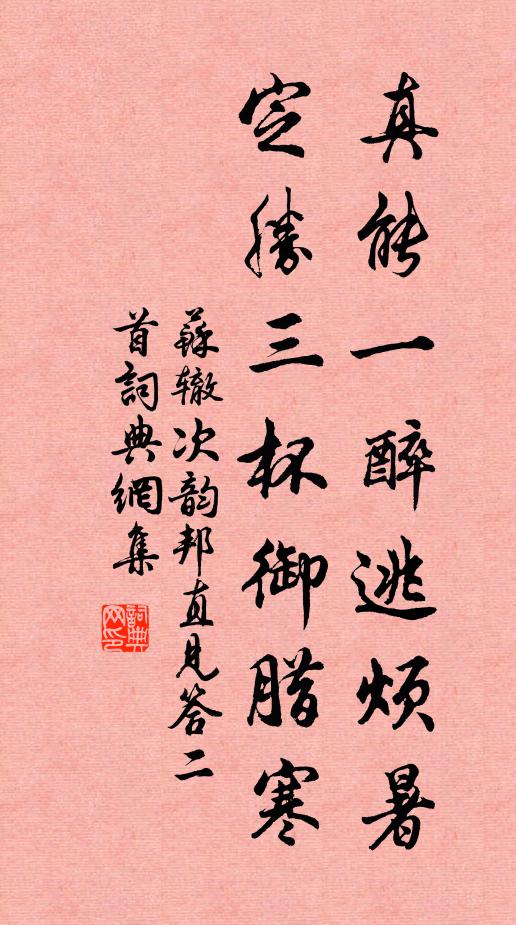 苏辙真能一醉逃烦暑，定胜三杯御腊寒书法作品欣赏