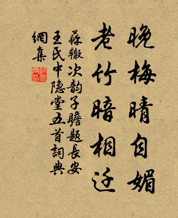 苏辙晚梅晴自媚，老竹暗相迁书法作品欣赏