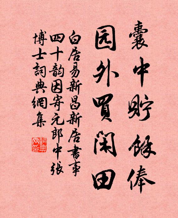 白居易囊中贮余俸,园外买闲田书法作品欣赏