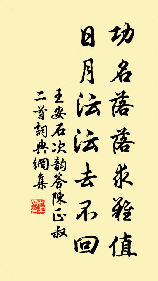 王安石功名落落求难值，日月沄沄去不回书法作品欣赏