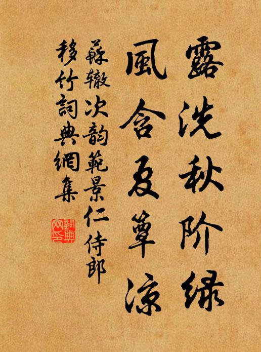 苏辙露洗秋阶绿，风含夏簟凉书法作品欣赏