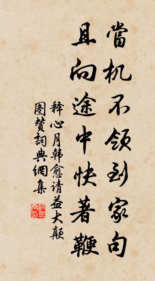 释心月当机不领到家句，且向途中快著鞭书法作品欣赏