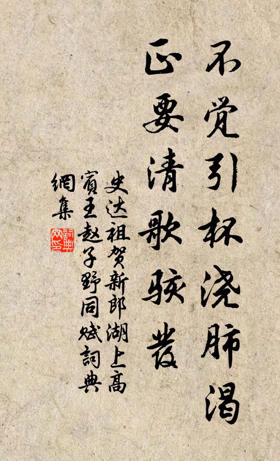 史达祖不觉引杯浇肺渴，正要清歌骇发书法作品欣赏